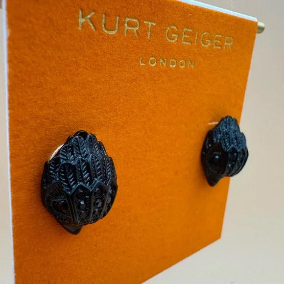 Kurt Geiger Eagle Stud Earrings Black Crystals on Black - Picture 2 of 12